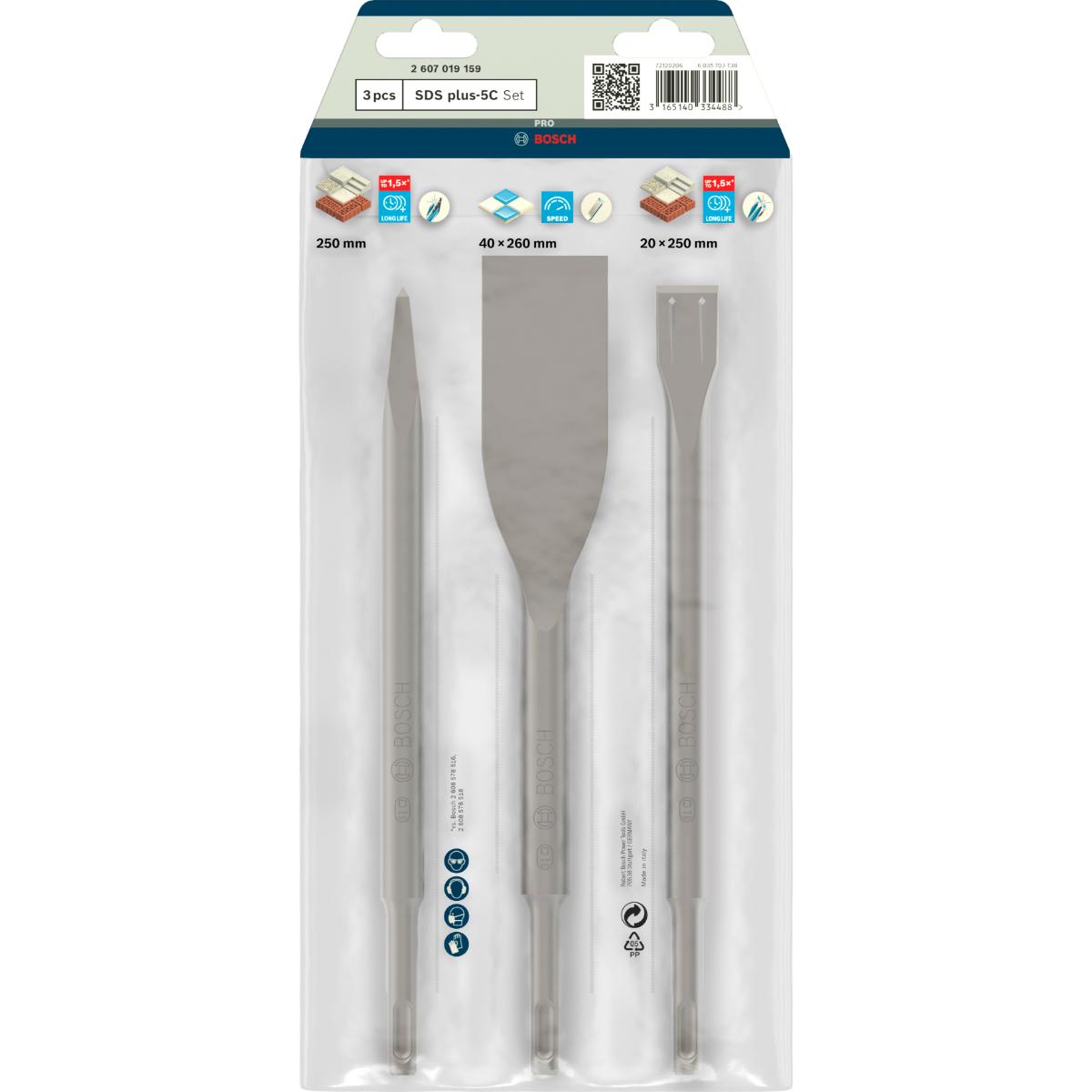 Bosch PRO Meißel-Set mit SDS plus, 3-teilig, 250, 250, 260 x 20, 40 mm