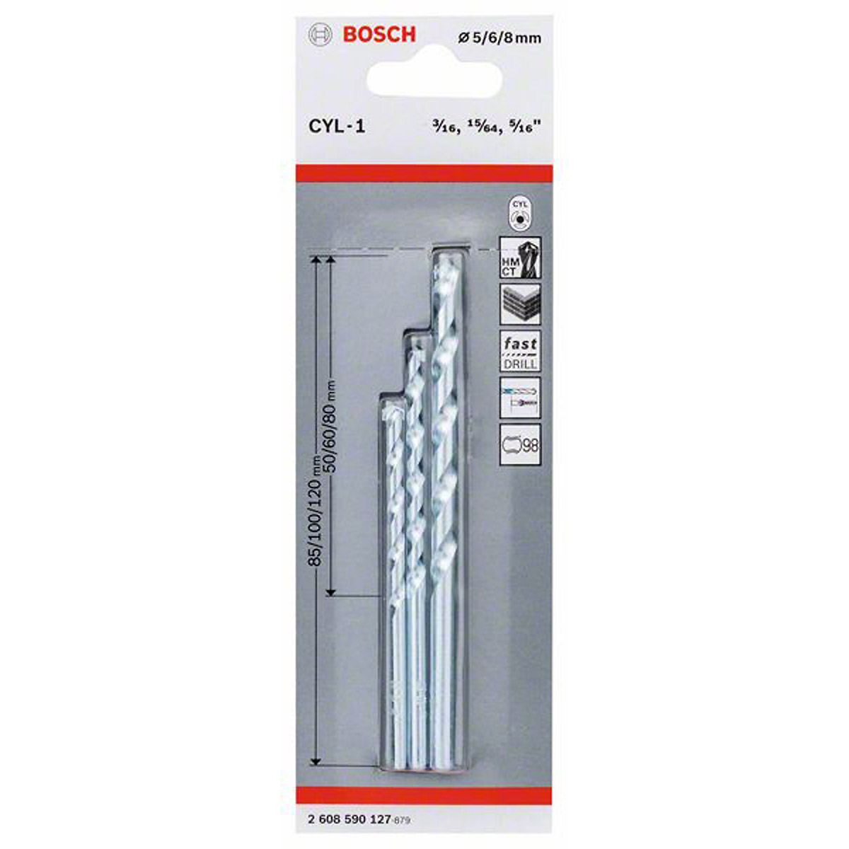 Bosch 3-tlg. CYL-1 Steinbohrer-Set, 5/6/8 mm. Für Bohrmaschinen/Schrauber