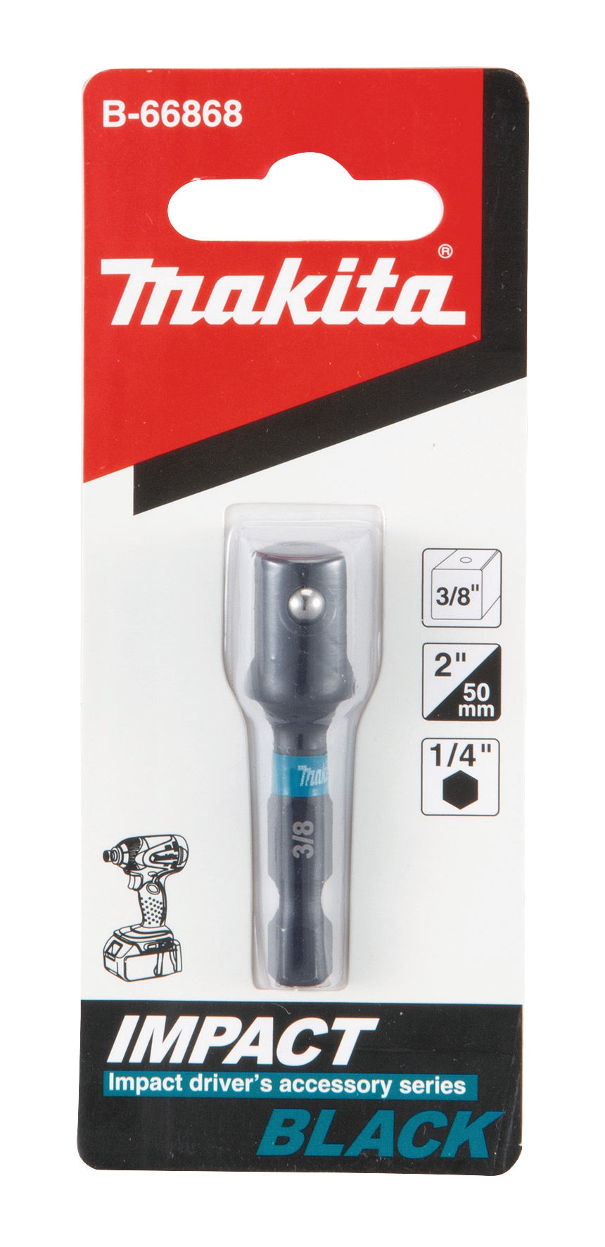 Makita Adapter von 1/4" 6KT auf 3/8" 4KT, 3/8"-Vierkant - 50 mm - 1 Stück - B-66868