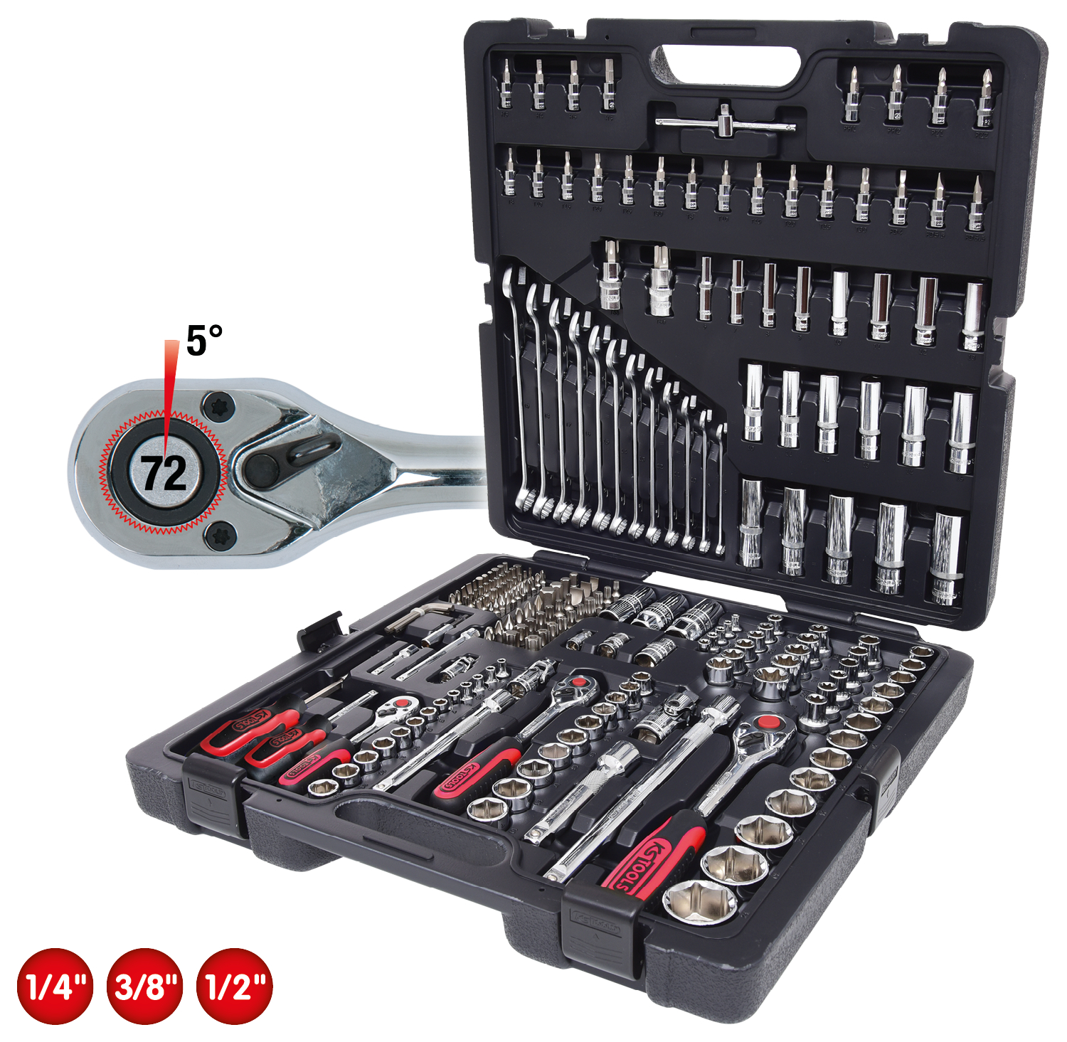 KS Tools 1/4"+3/8"+1/2" CHROMEplus Steckschlüssel-Satz, 216-tlg