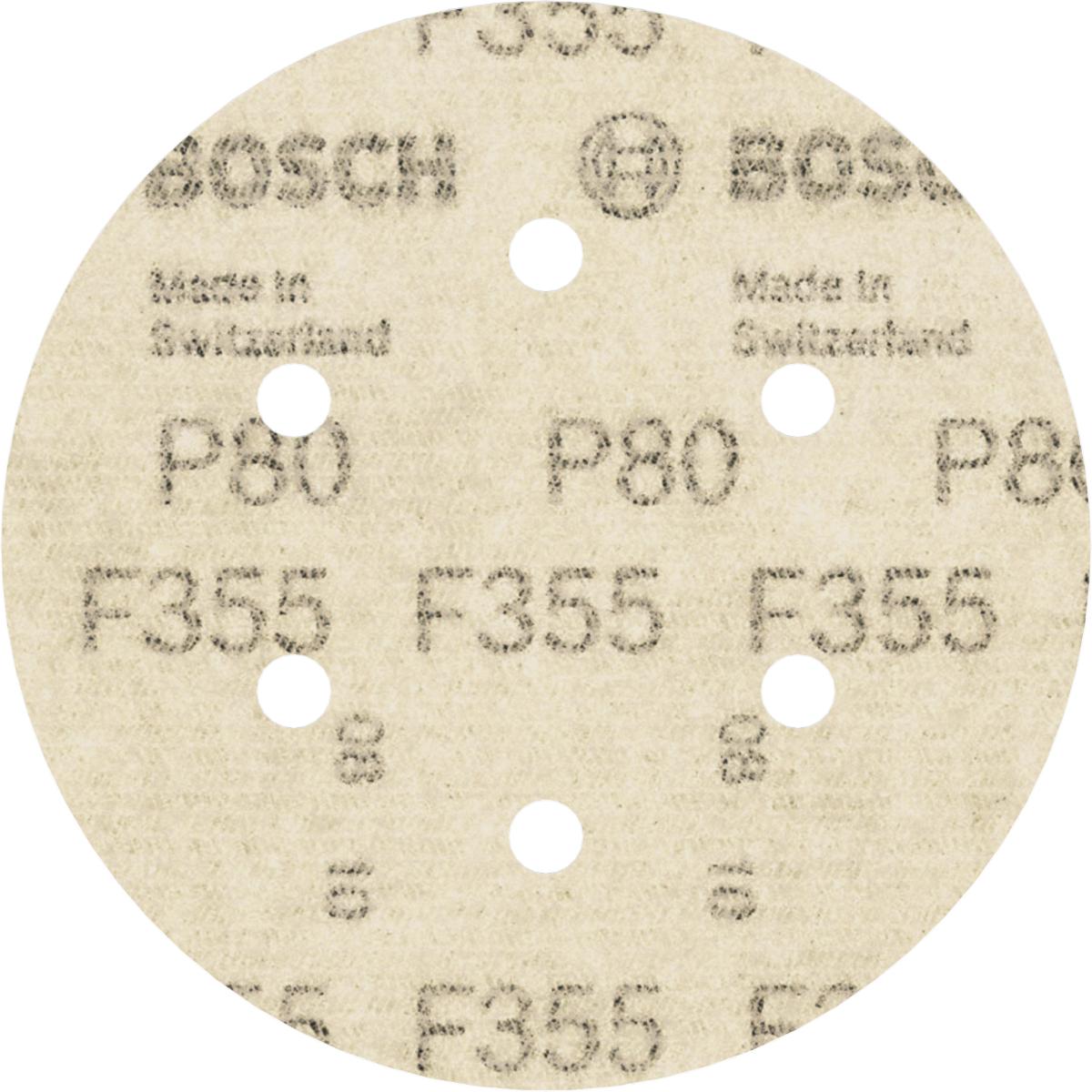 Bosch PRO Schleifblatt F355, 150 mm, 6 Löcher, Klett, 5er-Pack