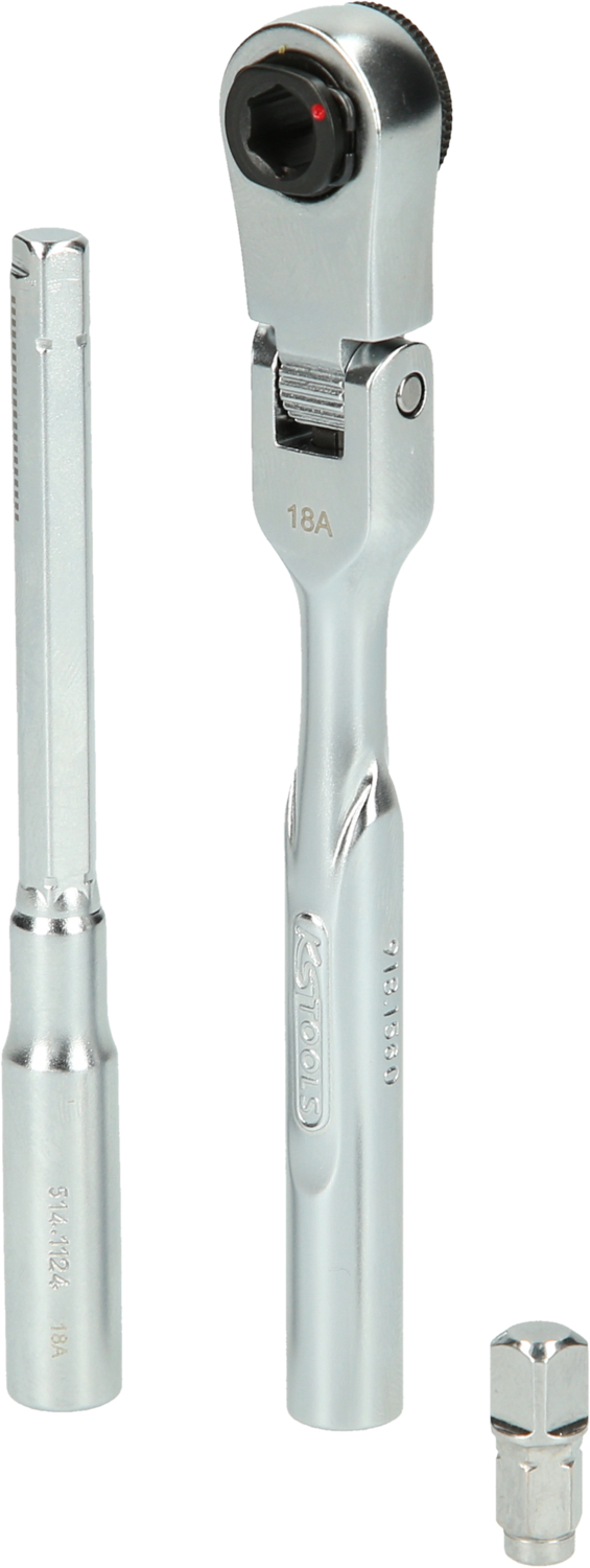 KS Tools 1/4" Bit-Gelenk-Umschaltknarren-Satz mit Steckadapter für Stecknüsse, 3-tlg