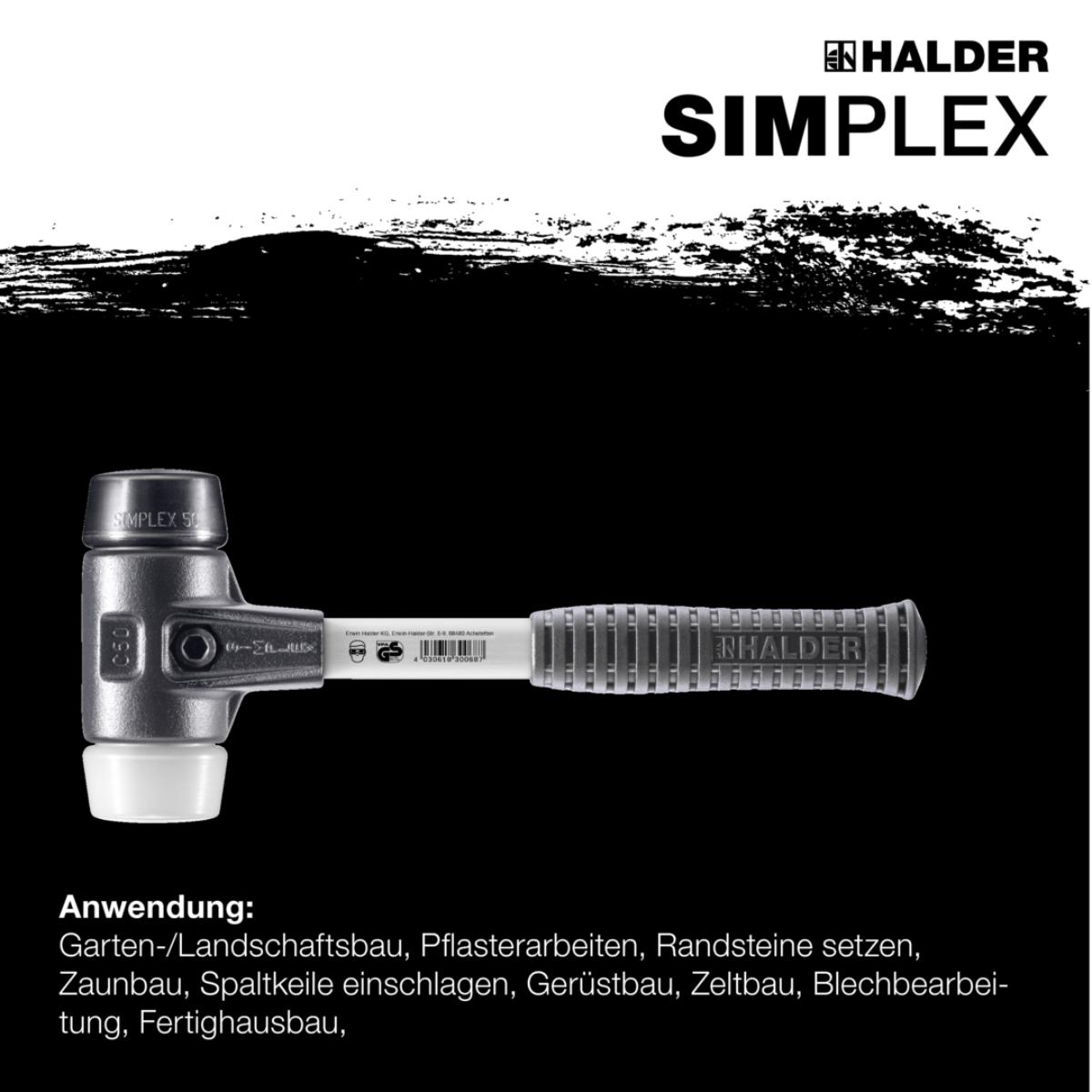 HALDER SIMPLEX - Schonhammer mit verstärktem Tempergussgehäuse und Fiberglasstiel, Superplastik