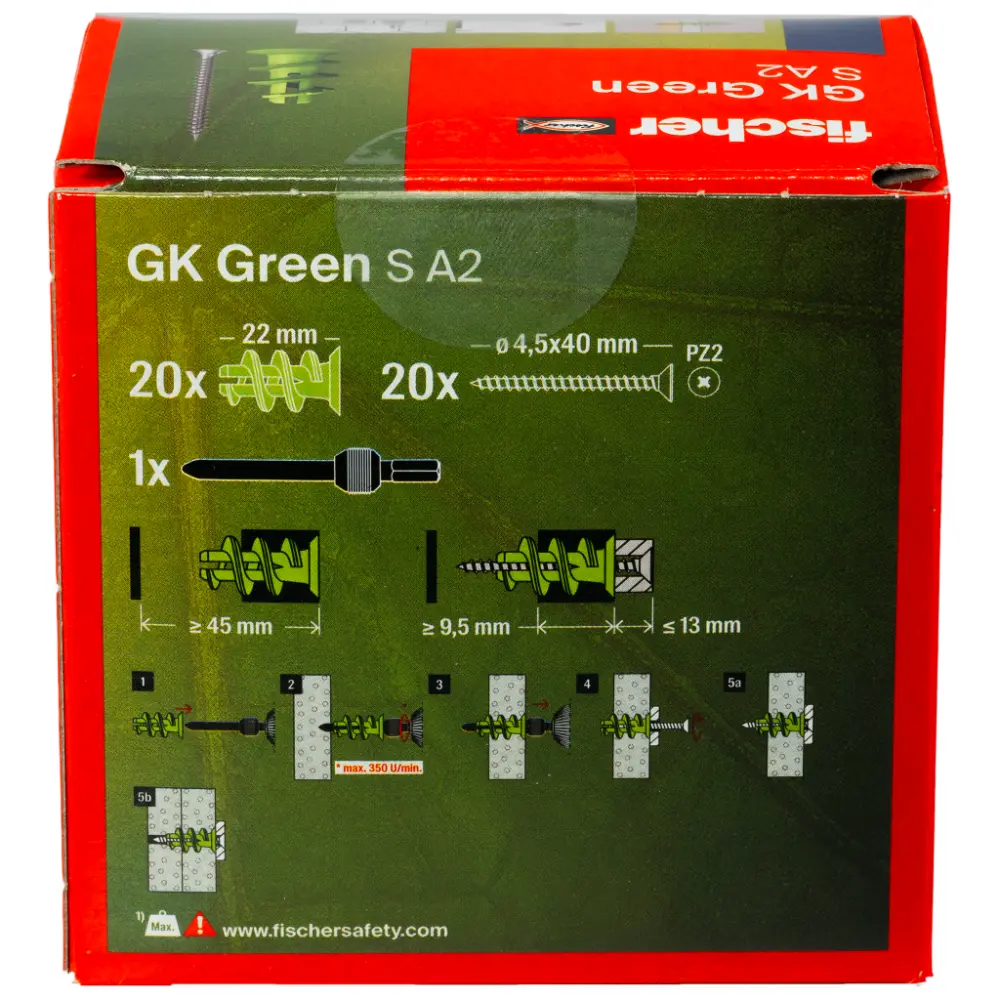 Fischer Gipskartondübel GK Green S mit Schraube A2