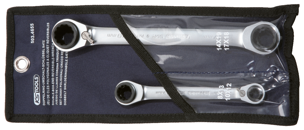 KS Tools 4 in 1 GEARplus umschaltbar Doppel-Ratschenringschlüssel-Satz, 2-tlg 8-19mm