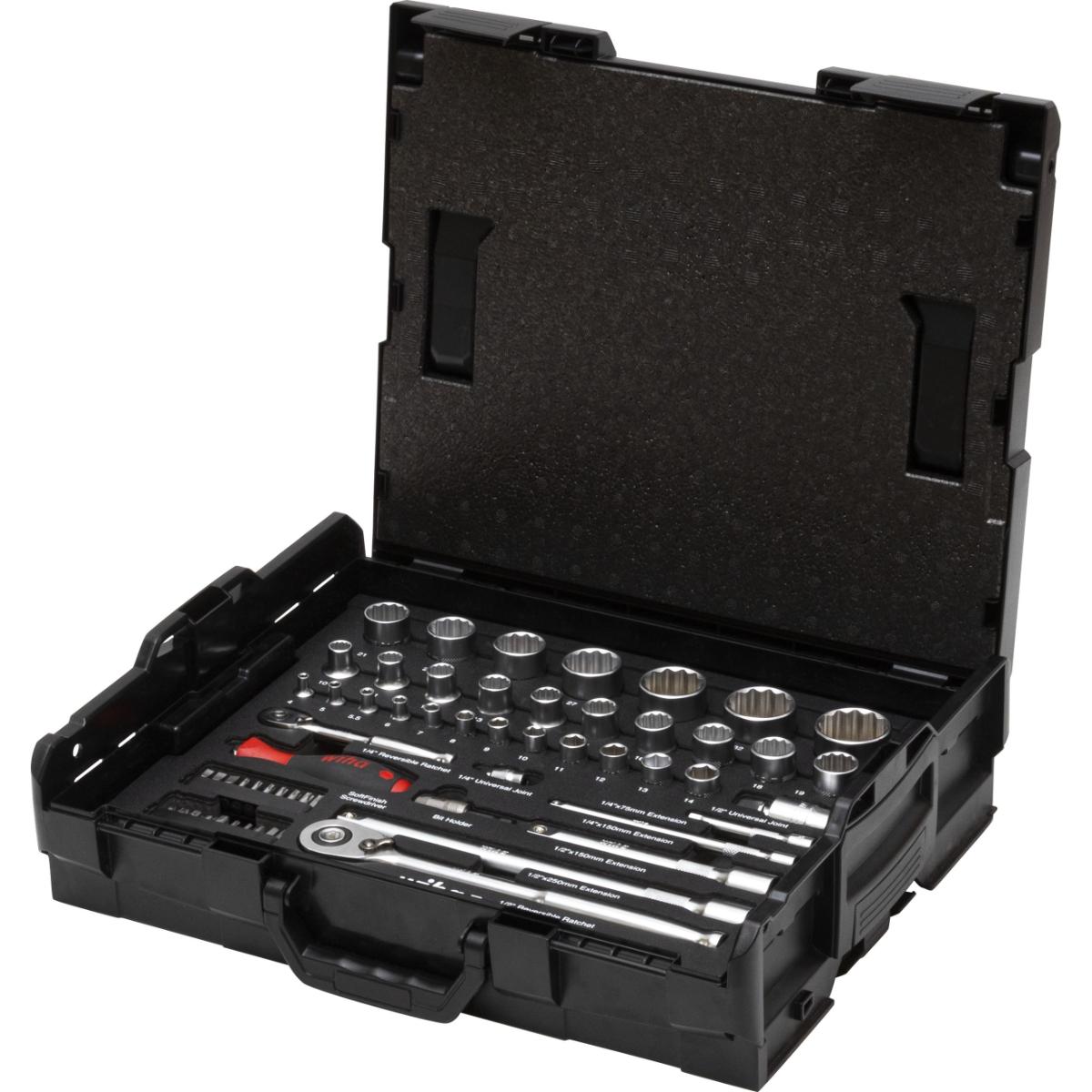 Wiha Steckschlüssel- und Bit Set 1/4 zoll und 1/2 zoll 60-teilges Set mit L-Boxx