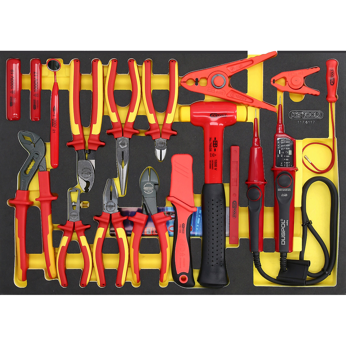KS Tools ERGOTORQUE VDE Zangen-Satz in Schaumstoffeinlage, 17-tlg
