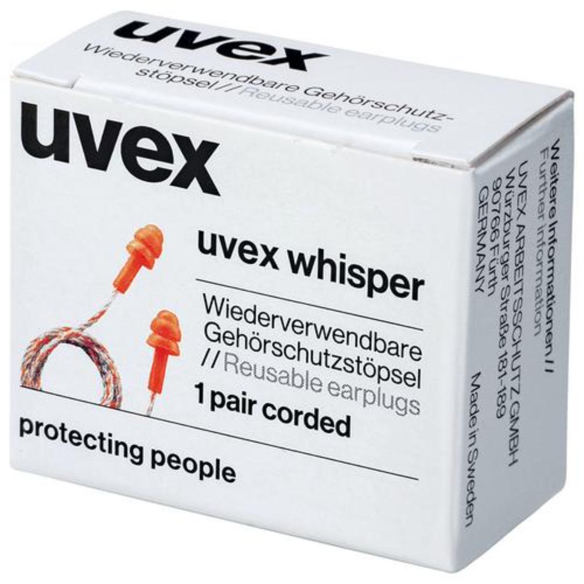 uvex whisper orange Gehörschutzstöpsel mit Kordel SNR 23 dB 50 Paar paarweise in Minibox