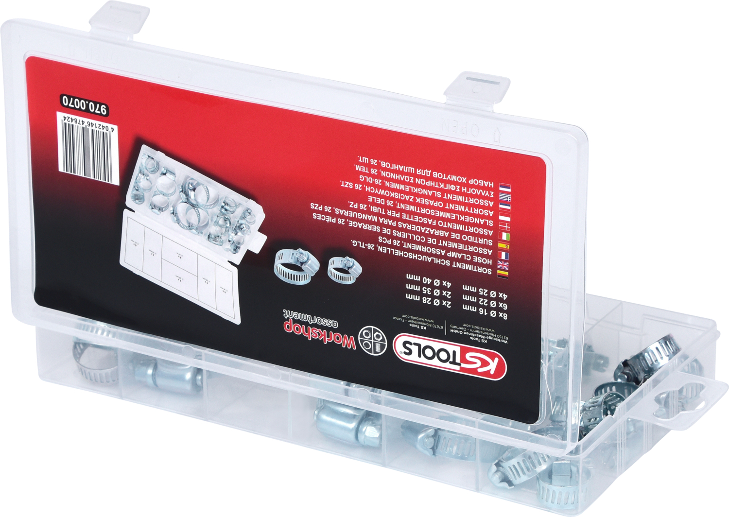 KS Tools Sortiment Schlauchschellen, Ø 16-40mm, 26-tlg