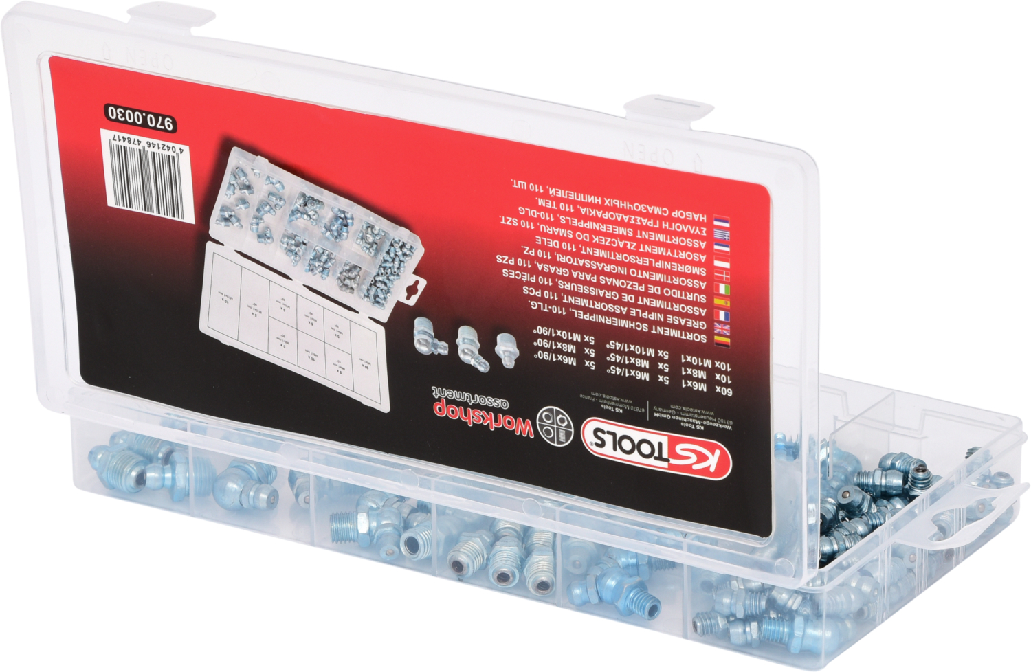 KS Tools Sortiment Schmiernippel, M6-8-10x1,0, 110-tlg