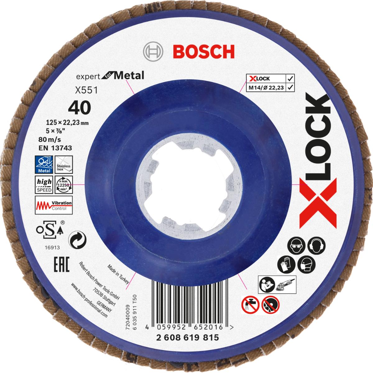Bosch X-LOCK-Fächerschleifscheibe X551, Expert for Metal, gerade