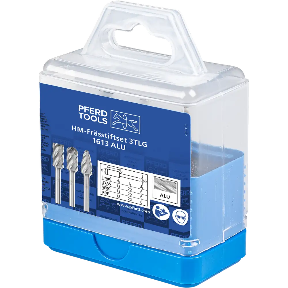 PFERD TOOLS Hartmetall Hochleistungsfrässtift Set 1613 ALU 3-tlg Ø 12mm Schaft-Ø 6mm für für Alu/NE Metalle