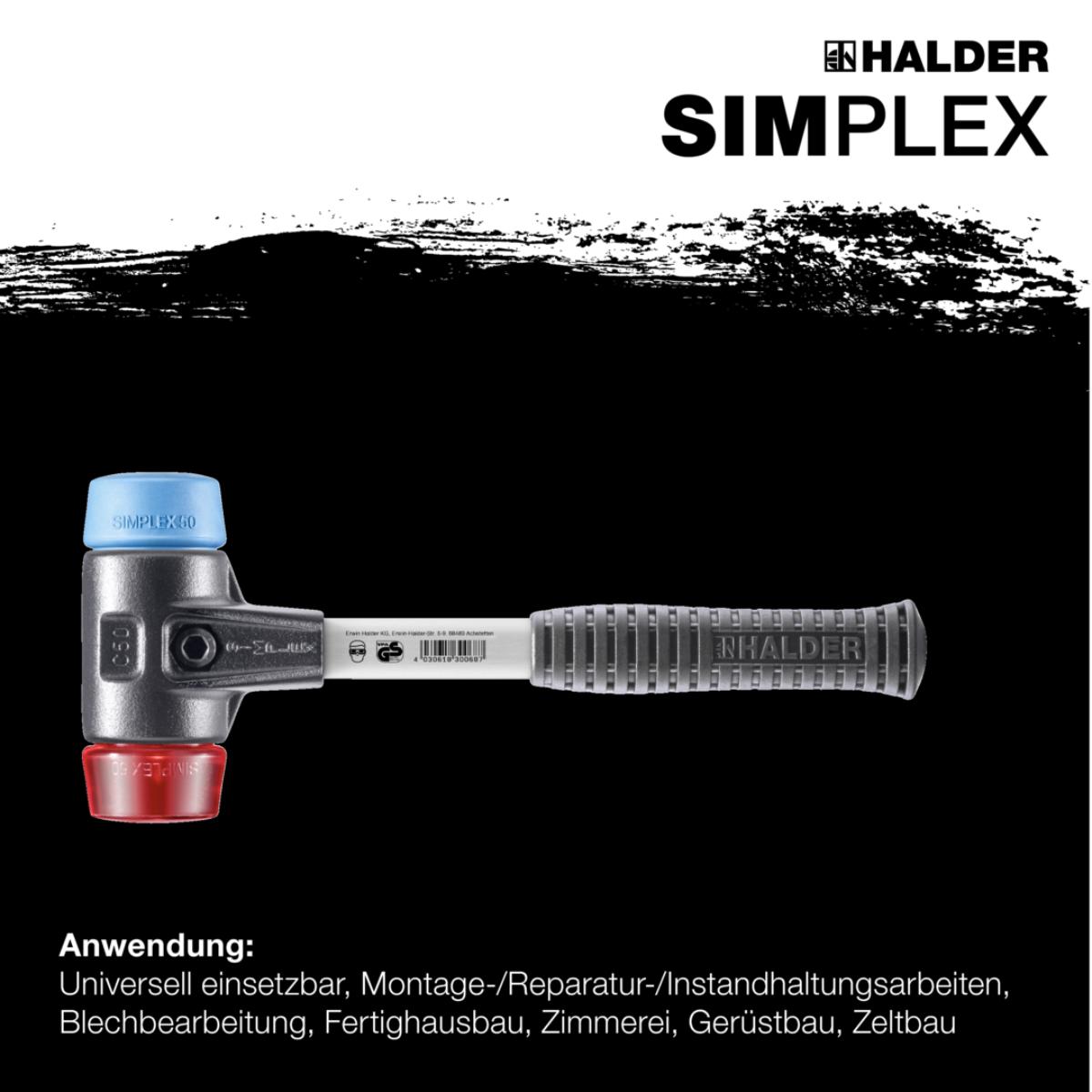 HALDER SIMPLEX - Schonhammer mit verstärktem Tempergussgehäuse und Fiberglasstiel, TPE-soft/Plastik