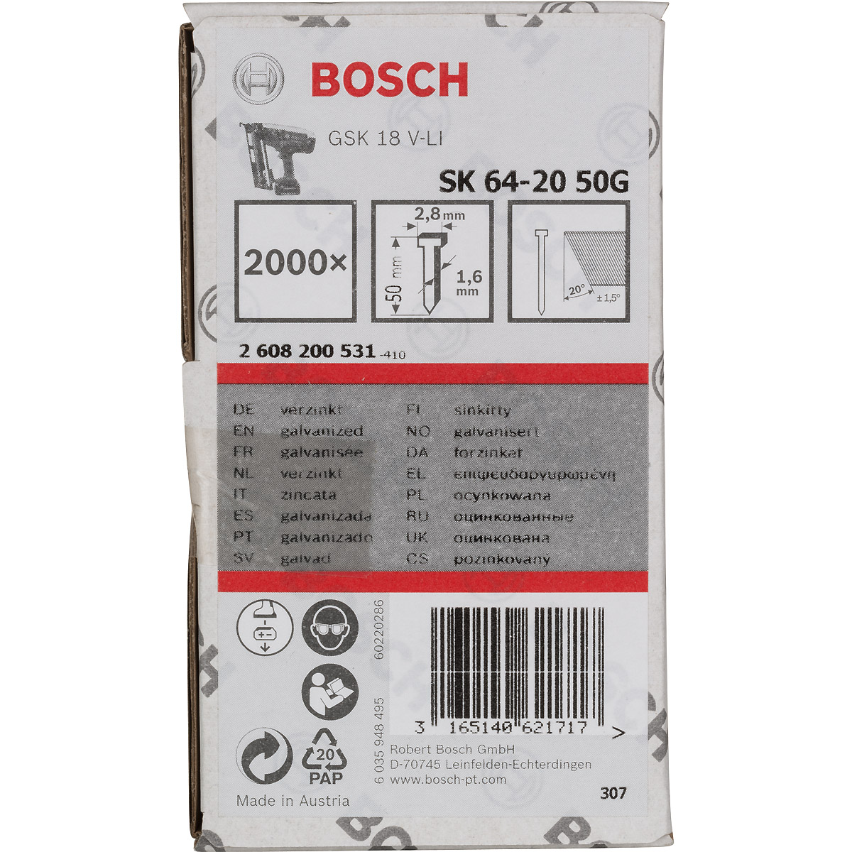 Bosch Senkkopf-Stift SK64 20G, verzinkt