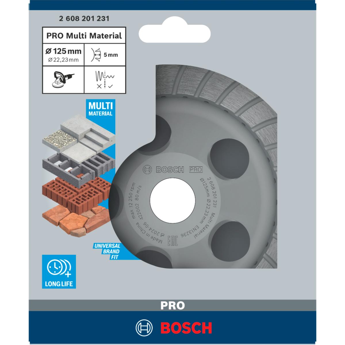 Bosch PRO Diamanttopfscheibe Best for Universal Turbo, 125 x 22,23 x 5 mm, gelb