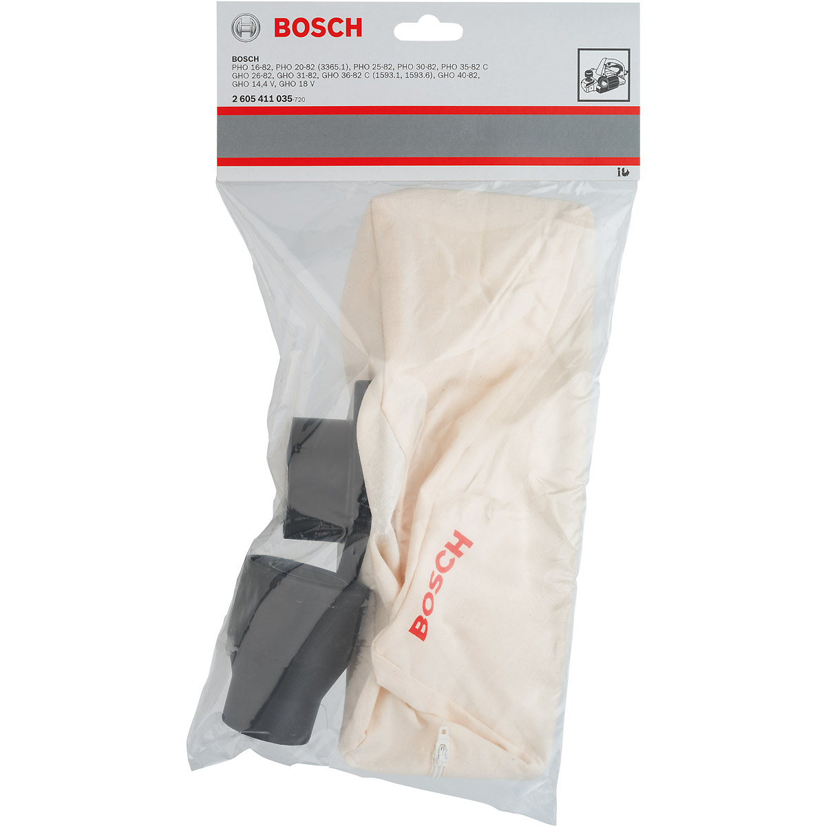 Bosch Staubbeutel mit Adapter Typ 2 (oval) für Handhobel, Gewebe