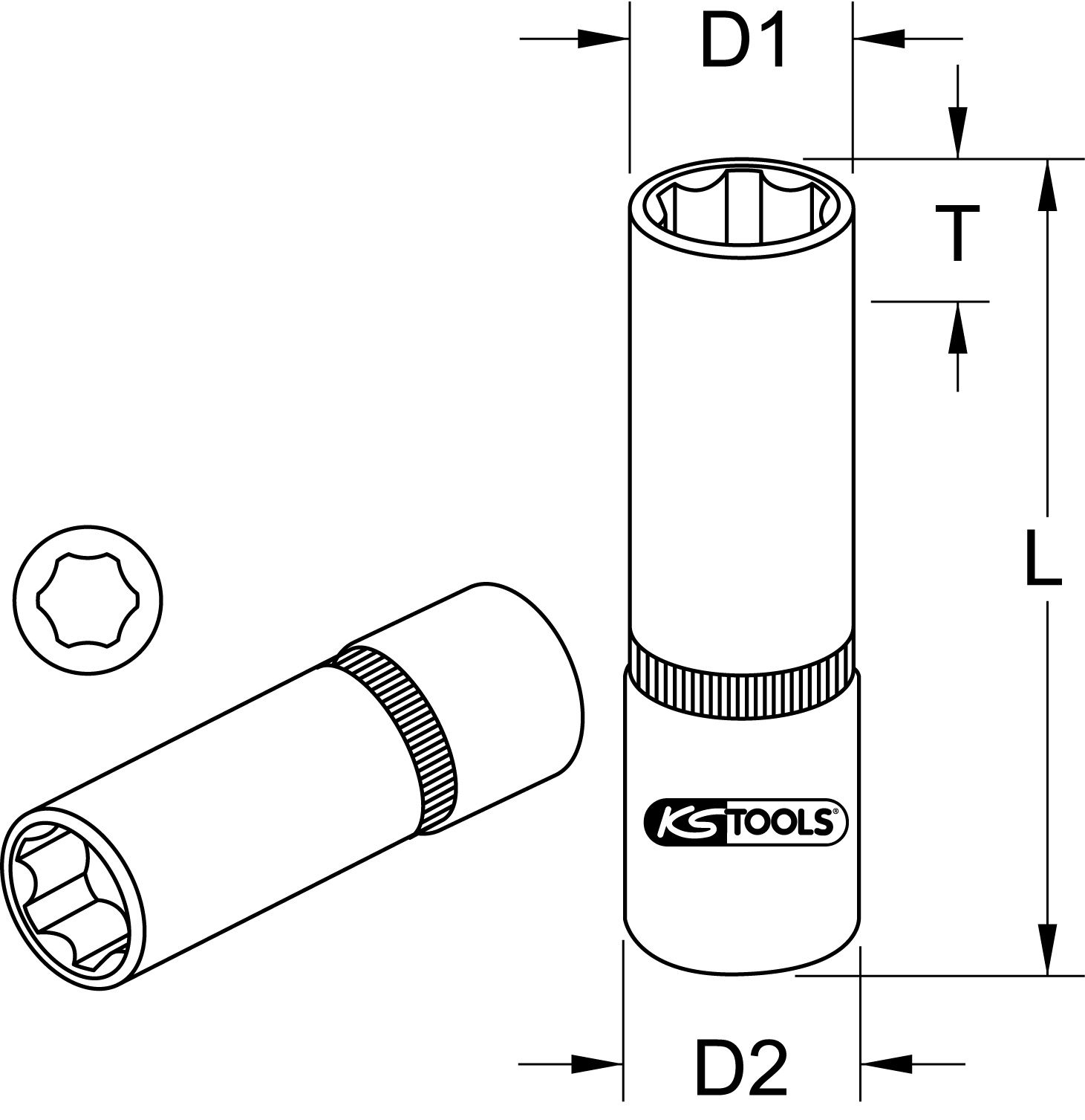 KS Tools 1/4" Sechskant-Stecknuss, lang