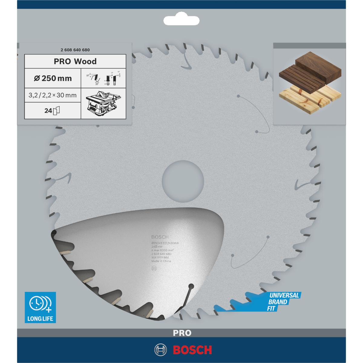Bosch PRO Kreissägeblatt Speedline Wood, 250 x 30 x 3,2 mm, 24 Zähne
