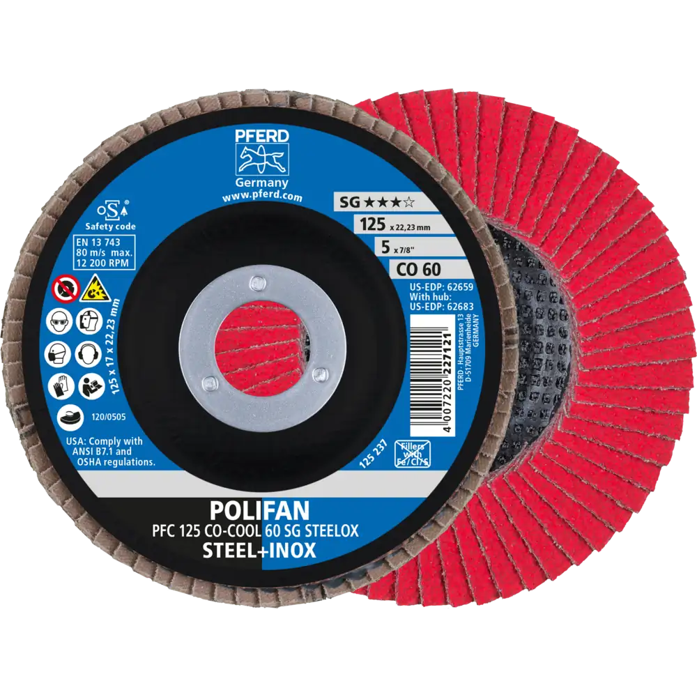 PFERD TOOLS POLIFAN Fächerscheibe PFC konisch CO-COOL SG STEELOX Stahl/Edelstahl