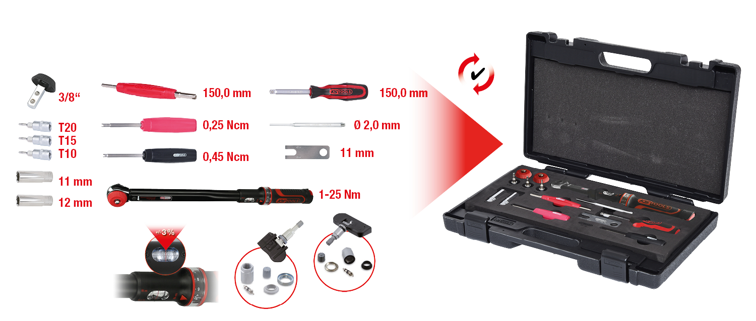 KS Tools RDKS - TPMS Werkzeug-Satz für Reifendruck-Kontrollsysteme, 13-tlg