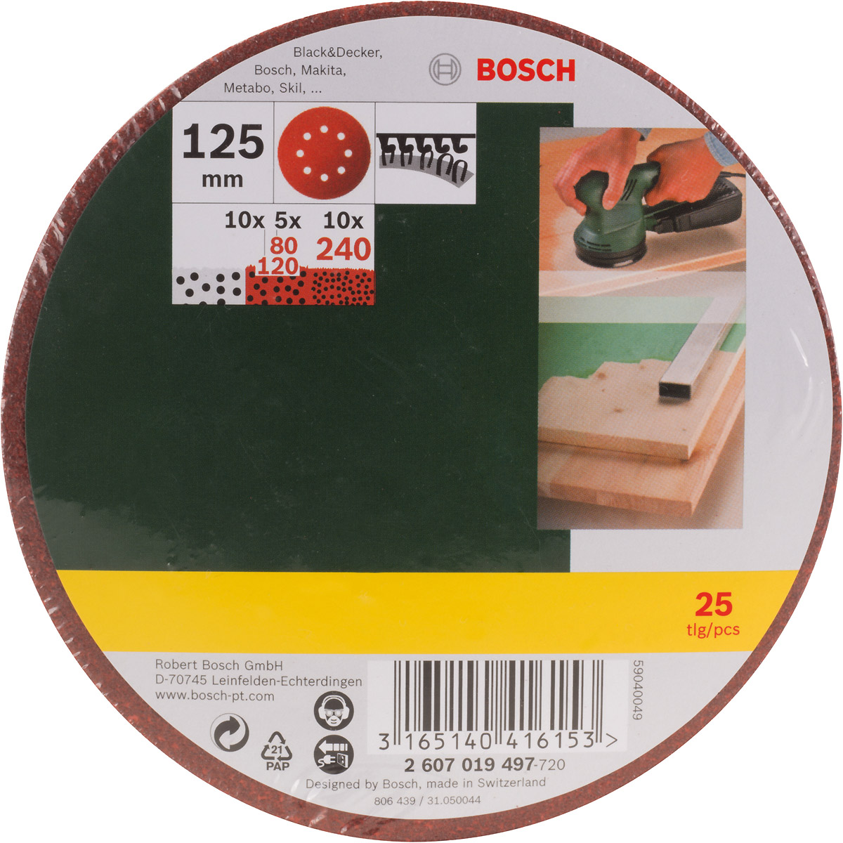Bosch Schleifblatt-Set für Exzenterschleifer, 25-teilig, 8 Löcher, 125 mm, 80 - 240