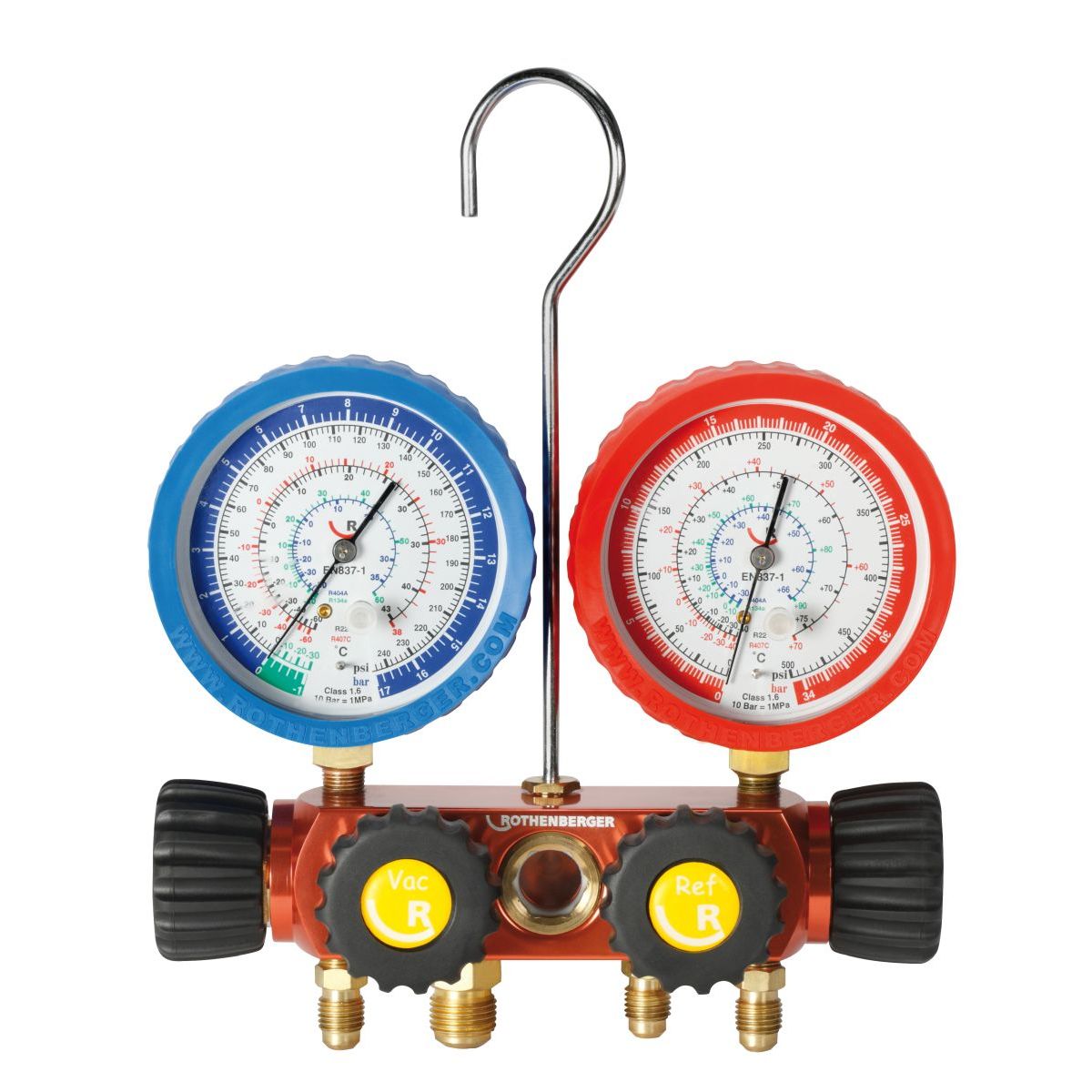 Rothenberger Monteurhilfe-Set 4-Wege I Standard, R410A, mit Manometer,Pulse-free, Klasse 1.6