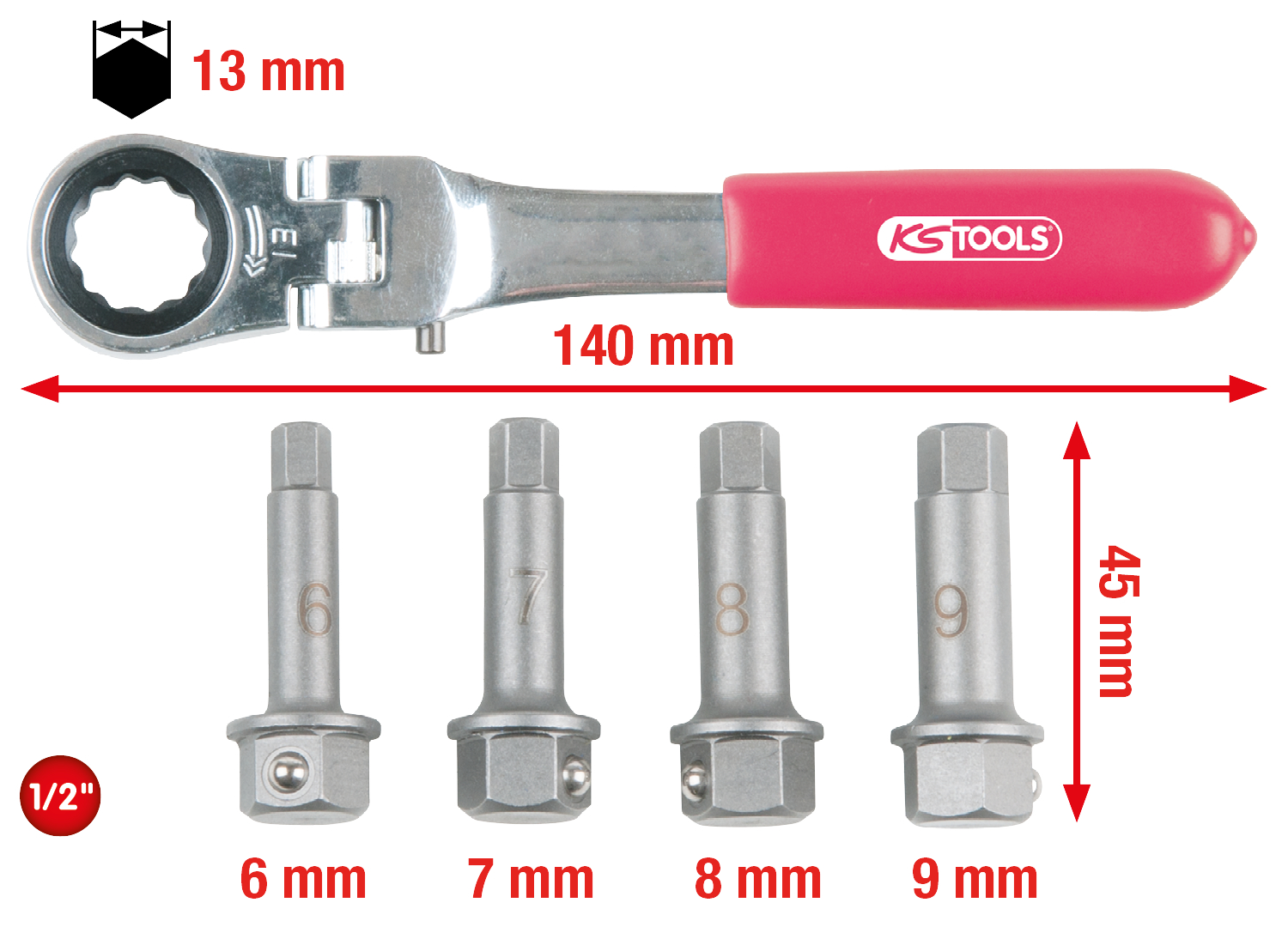 KS Tools 1/2" Bremssattel Spezial-Steckschlüssel- Satz, 5-tlg