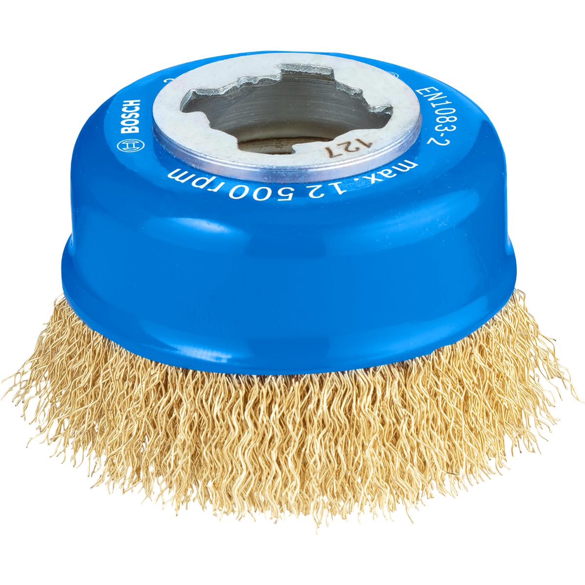 Bosch PRO Topfbürste X-LOCK Clean for Metal, 75 mm, 0,3 mm, gewellte Messingbürste