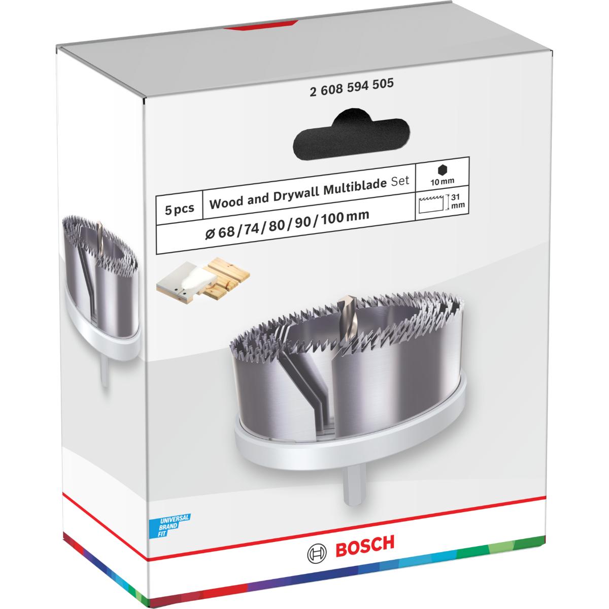 Bosch Wood and Drywall Lochsägen mit Aufsteckhalter, 68, 74, 80, 90, 100 x 31 mm, 5-teiliges Set