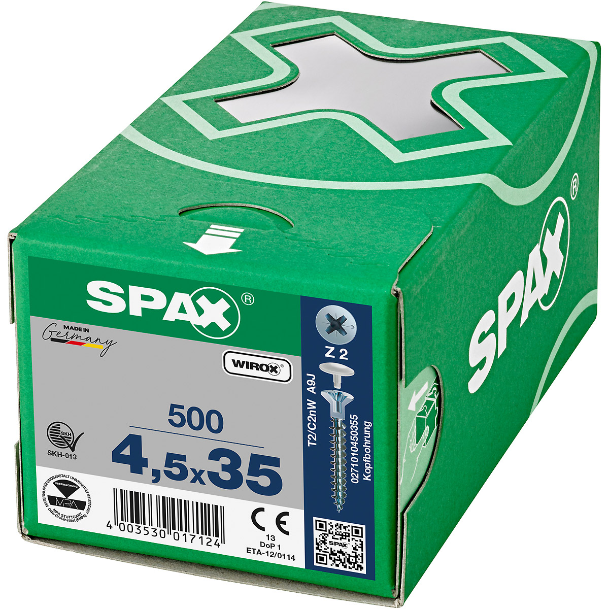 SPAX-S Senkkopf Fräsrippen Kopfbohrung 2,5mm Kreuzschlitz Z2 Vollgewinde WIROX, 500 Stück