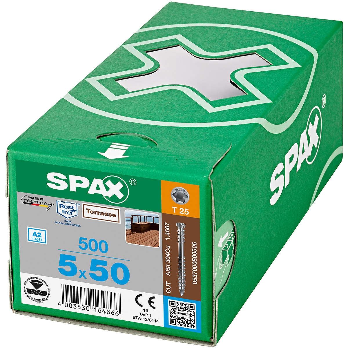 SPAX Terrasse A2 Zylinderkopf T-Star Plus T25 Fixiergewinde Cut, 500 Stück