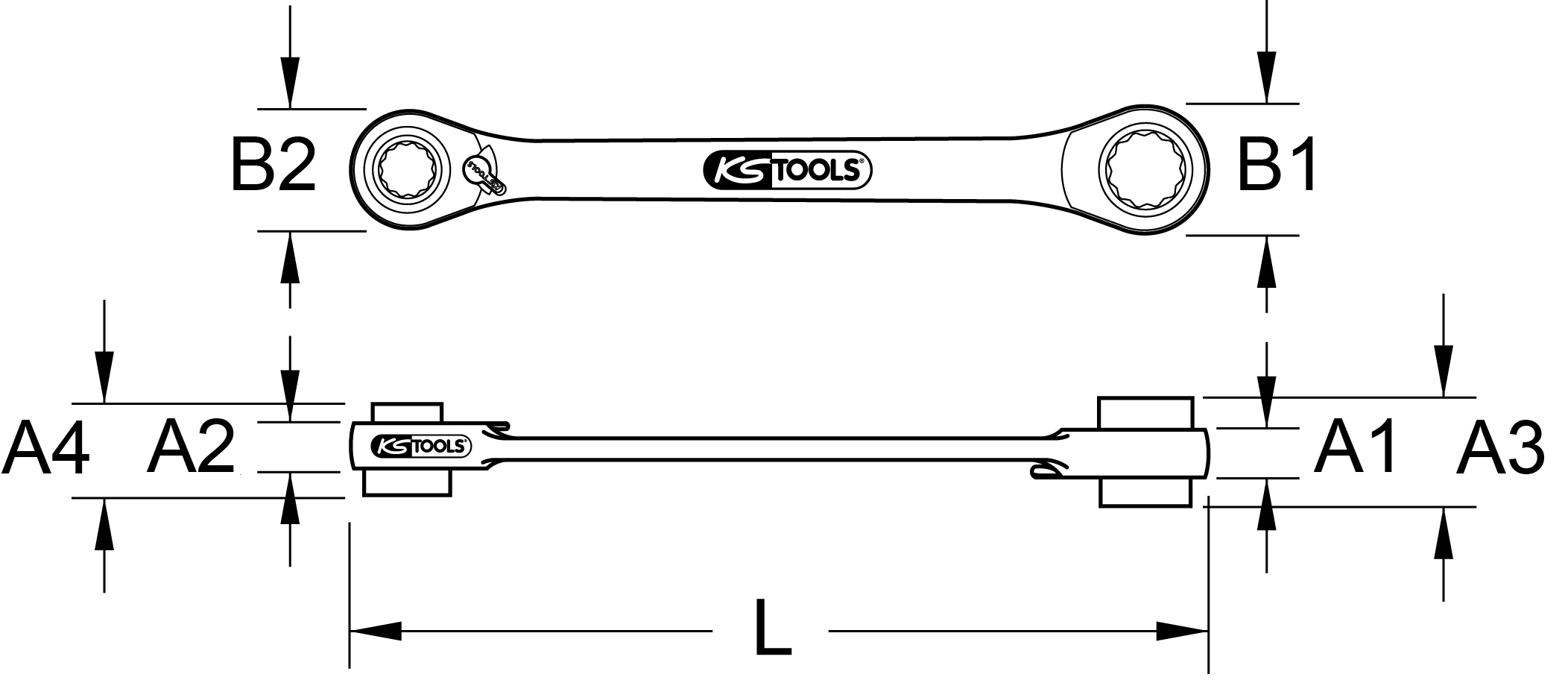 KS Tools 4 in 1 GEARplus umschaltbar Gelenk-Doppel-Ringschlüssel, 10x13-17x19mm