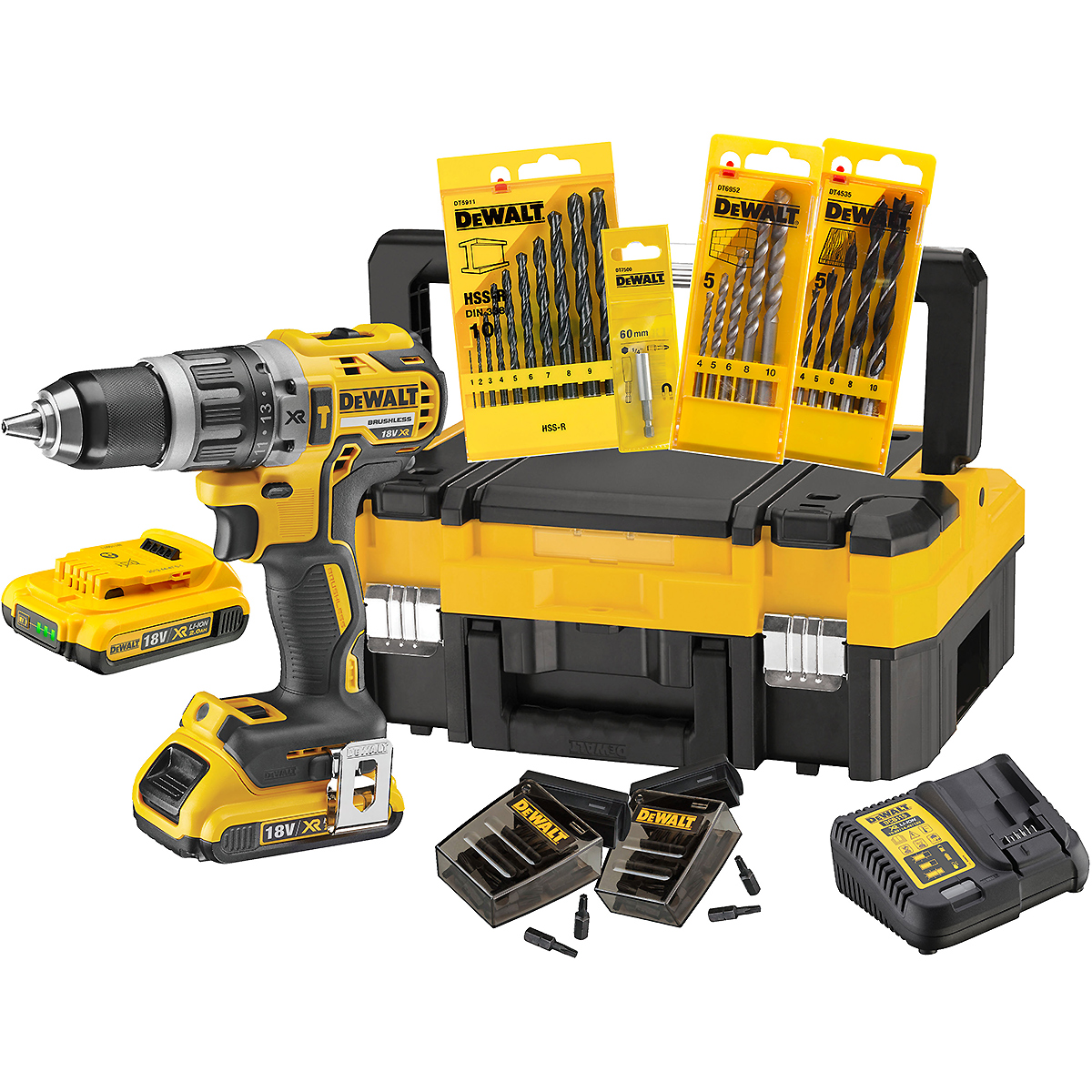 DEWALT Akku-Schlagbohrschrauber 18V + Akku + Zubehör 71-tlg.