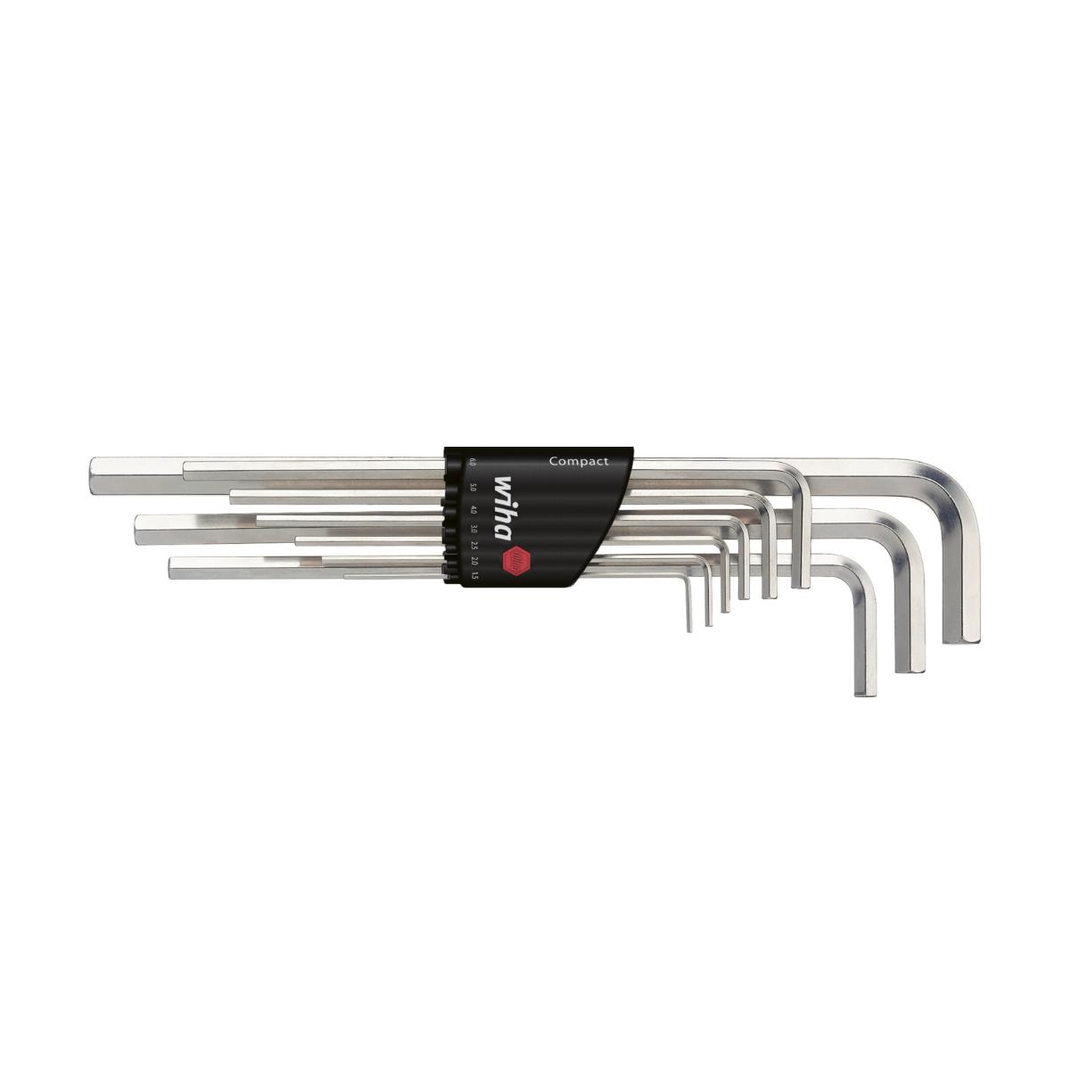 Wiha Stiftschlüssel Set im Compact Halter Sechskant 9-teilges Set glanzvernickelt