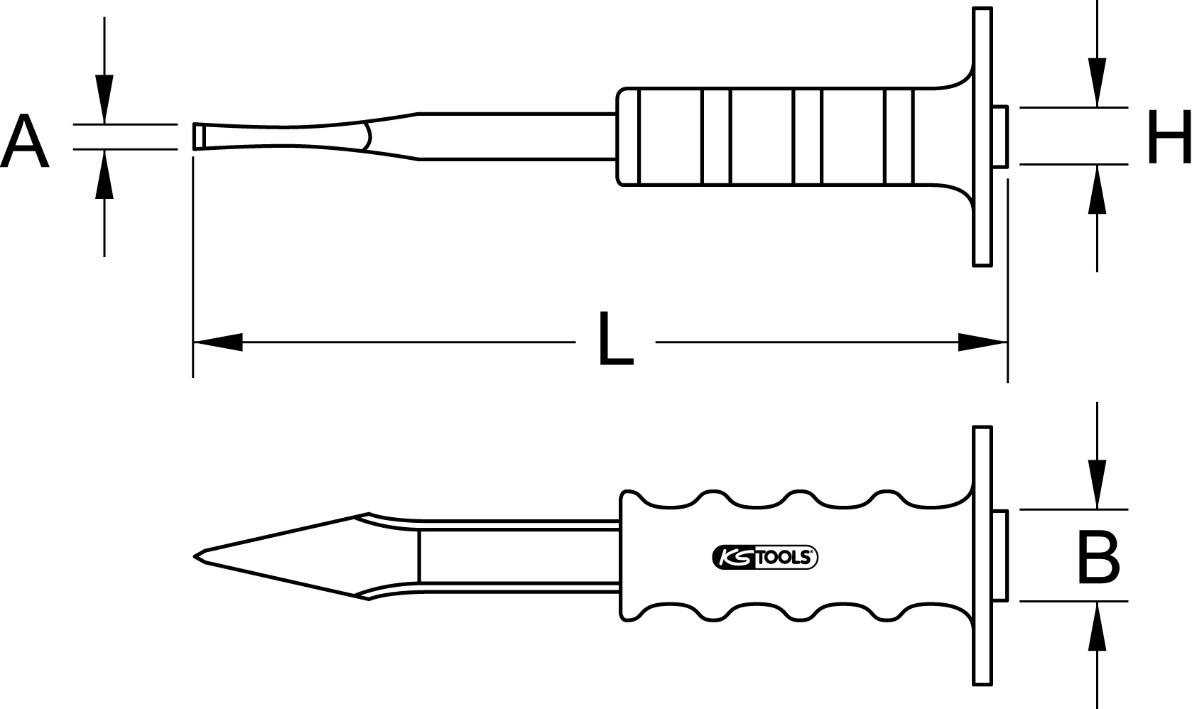 KS Tools Kreuzmeißel mit Handschutzgriff, flach oval