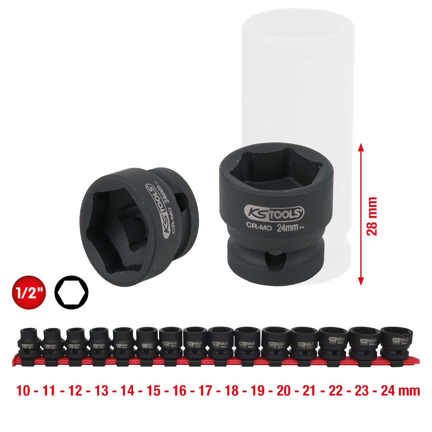 KS Tools 1/2" Sechskant-Kraft-Stecknuss-Satz, extra kurz, 15-tlg