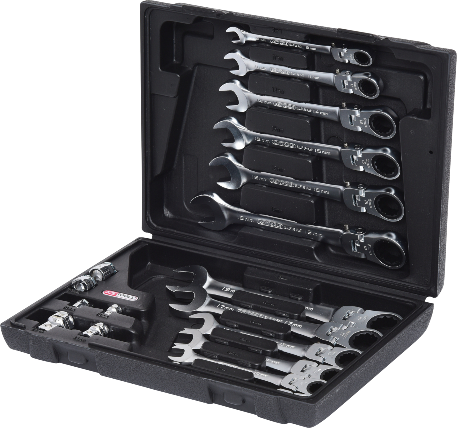 KS Tools GEARplus Gelenk-Ratschenringmaulschlüssel-Satz, 18-tlgfeststellbar