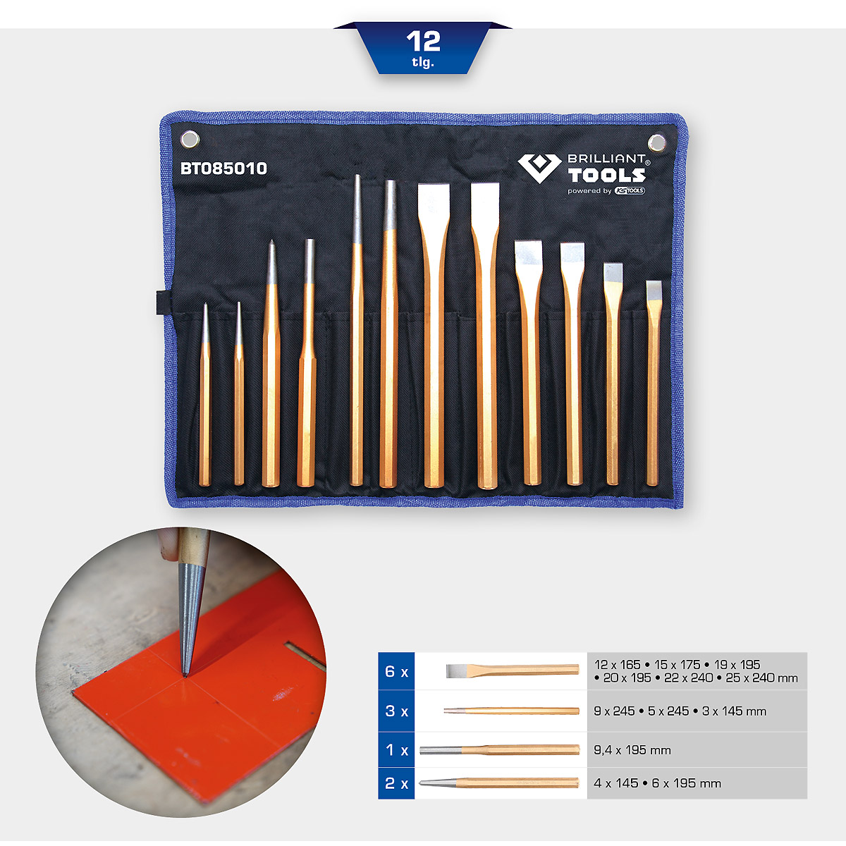 Brilliant Tools Meißel und Durchtreiber-Satz, 12-tlg