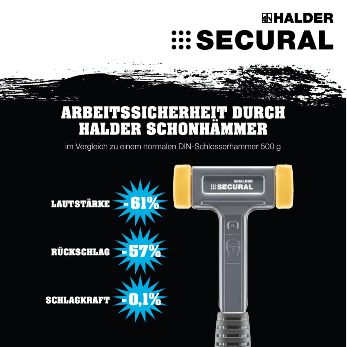 HALDER SECURAL - Schonhammer Kopf und Stiel bruchsicher aus Stahl, Schlageinsätze rechteckig