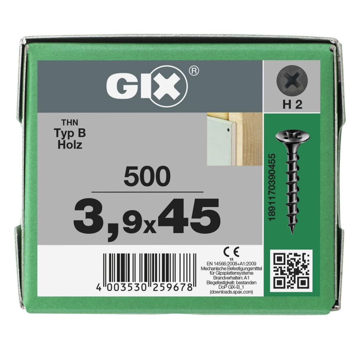 SPAX GIX-B Trompetenkopf H2 Grobgewinde phosphatiert, 500 Stück