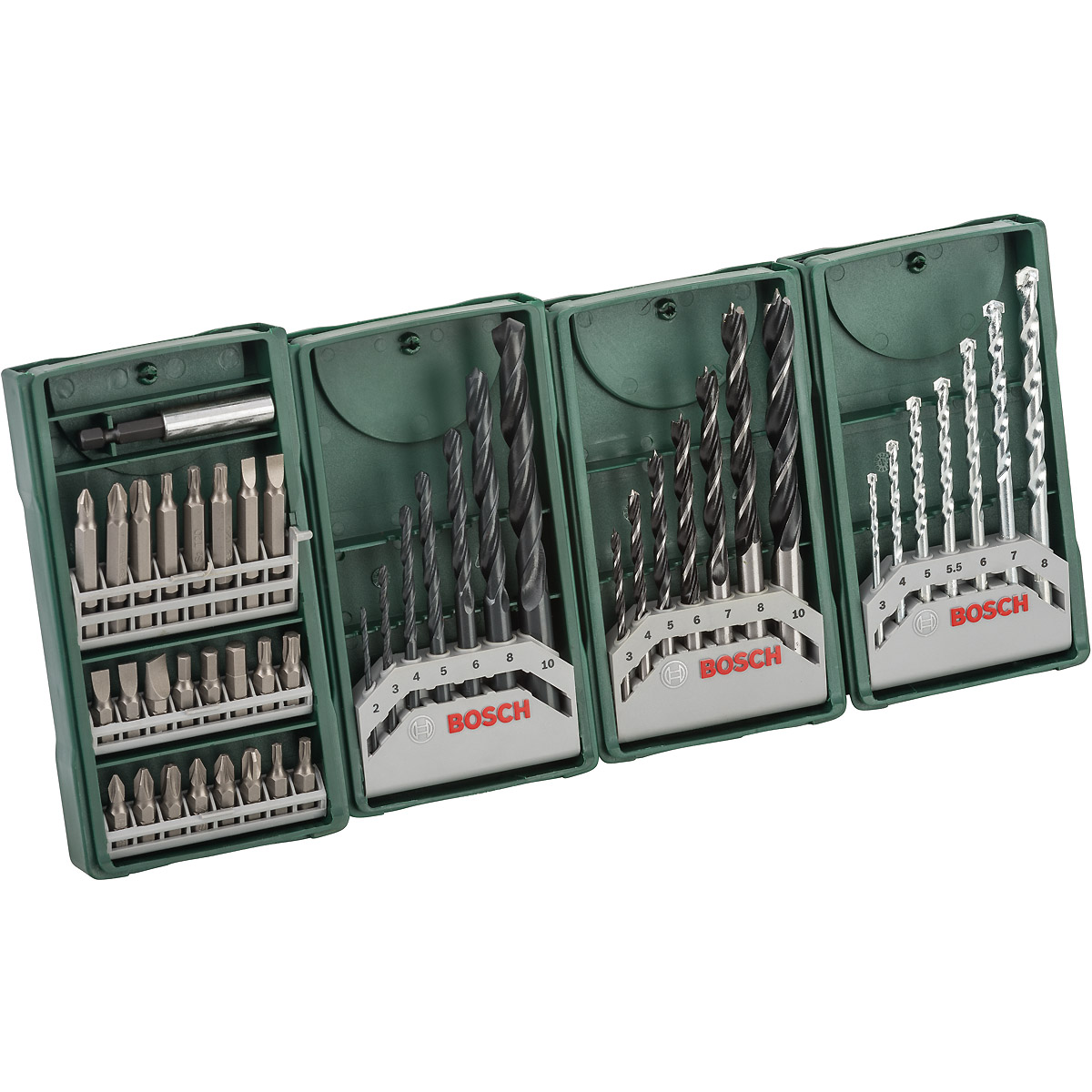 Bosch Bohr- Schrauberbit-Set 3+1, Mini-X-Line, Metall-, Stein-, Holzbohrer, Bit-Set