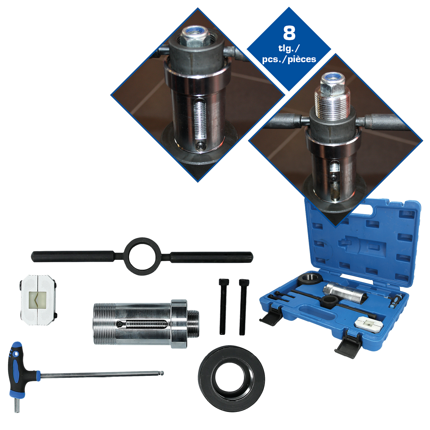 Brilliant Tools Montagewerkzeug für Stoßdämpfer mit Zuganschlagsfeder, 8-tlg - BT651100