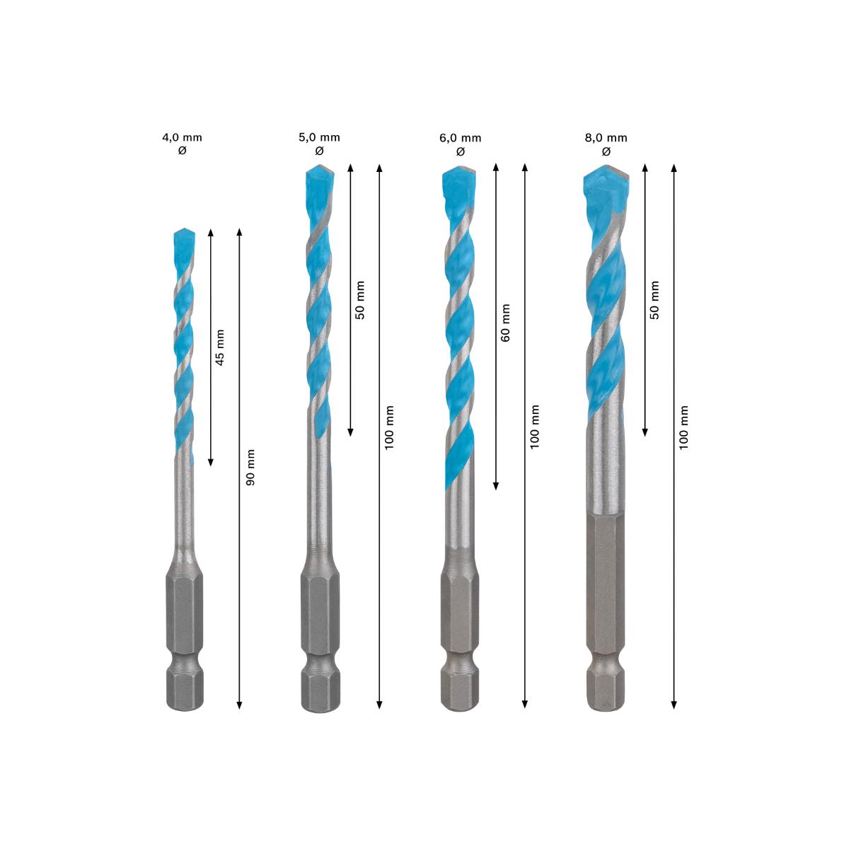 Bosch EXPERT HEX-9 MultiConstruction Drill Bit, 4pc set 4/5/6/8