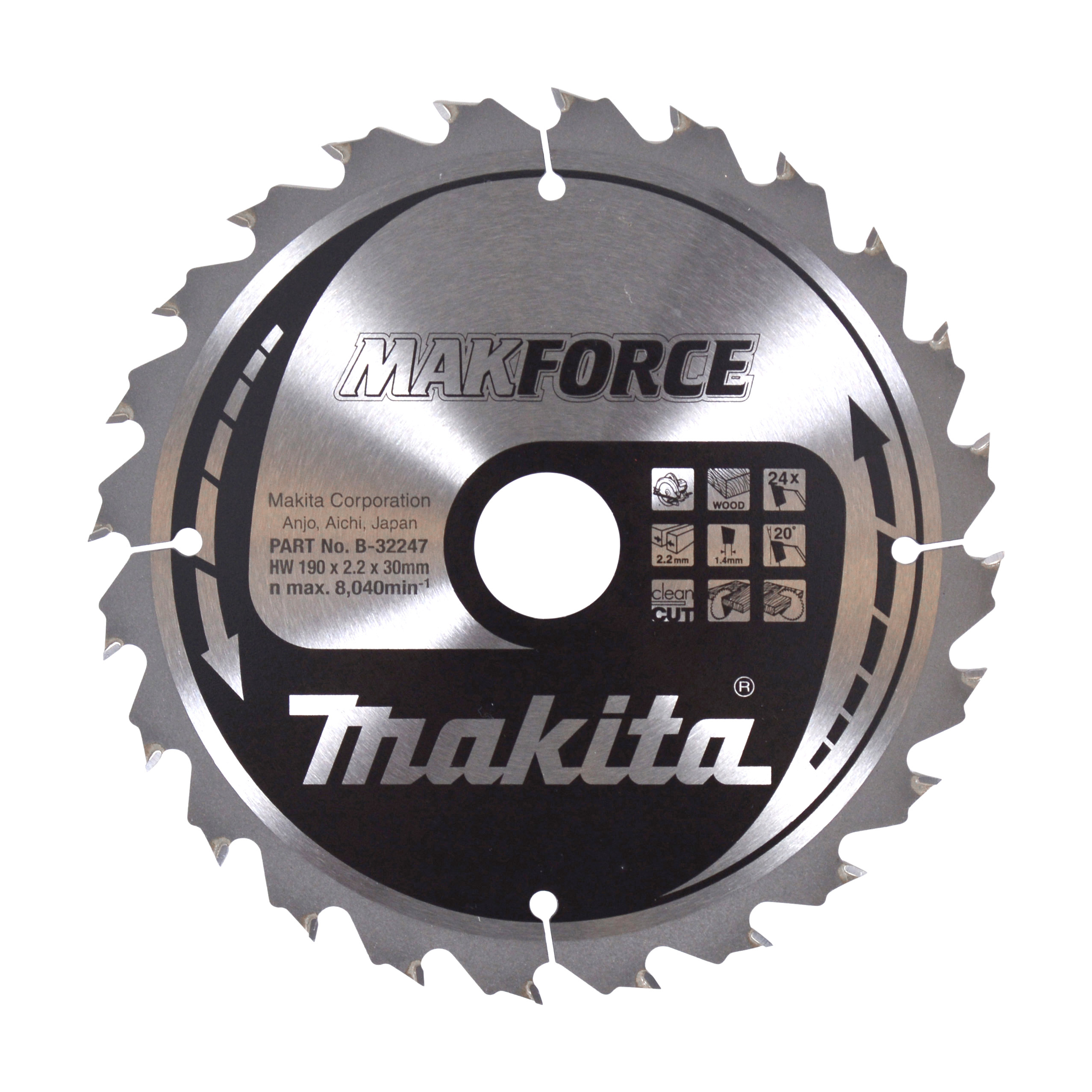 Makita Kreissägeblatt MAKFORCE, 190/30 mm - 24 Zähne - 1,4 mm - CleanCut - Holz - B-32247