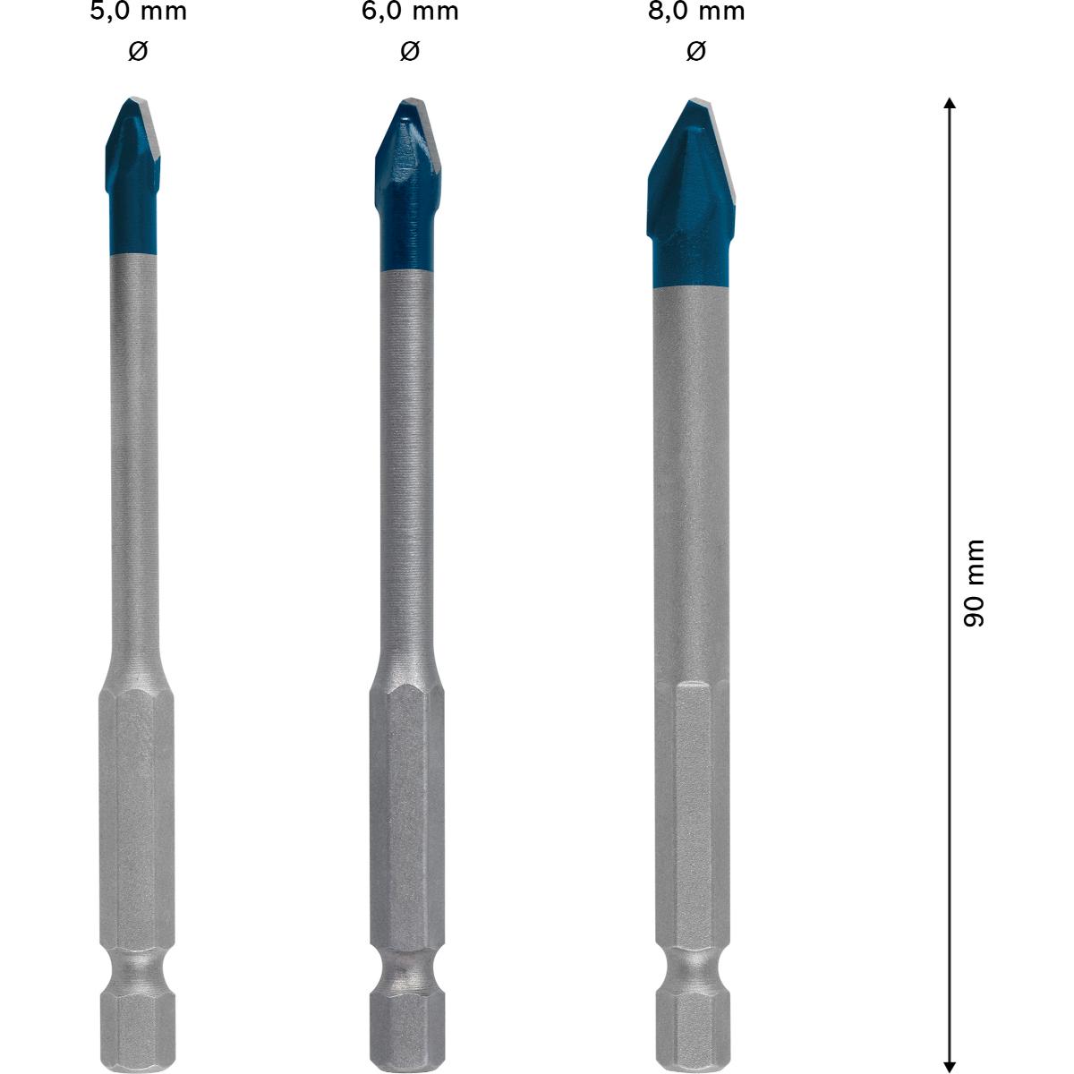 Bosch EXPERT HEX-9 Hard Ceramic HEX-9 Bohrer 5 x 90, 6 x 90, 8 x 90 mm, 3-teiliges Set