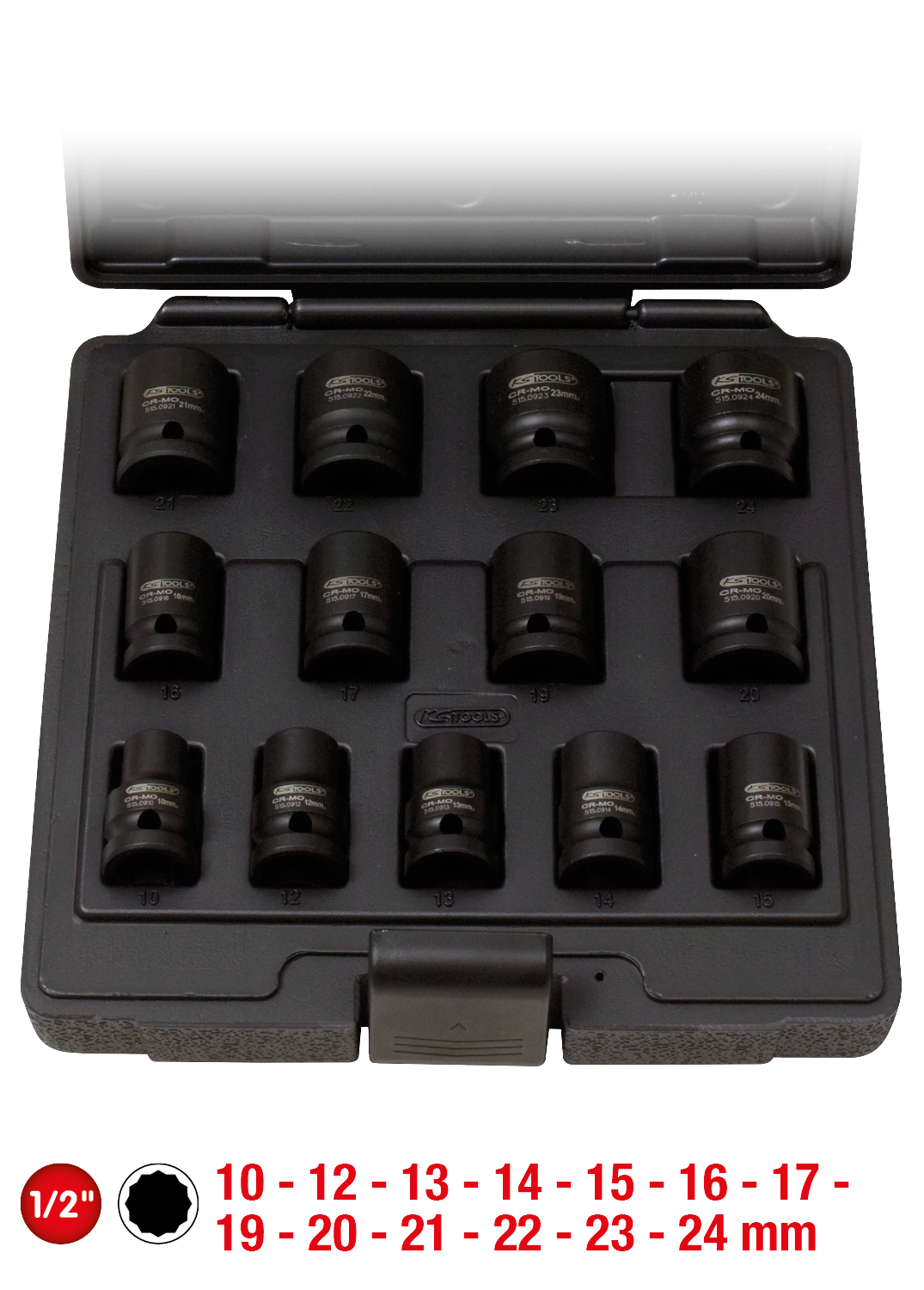 KS Tools 1/2" 12-kant-Kraft-Stecknuss-Satz, kurz, 13-tlg