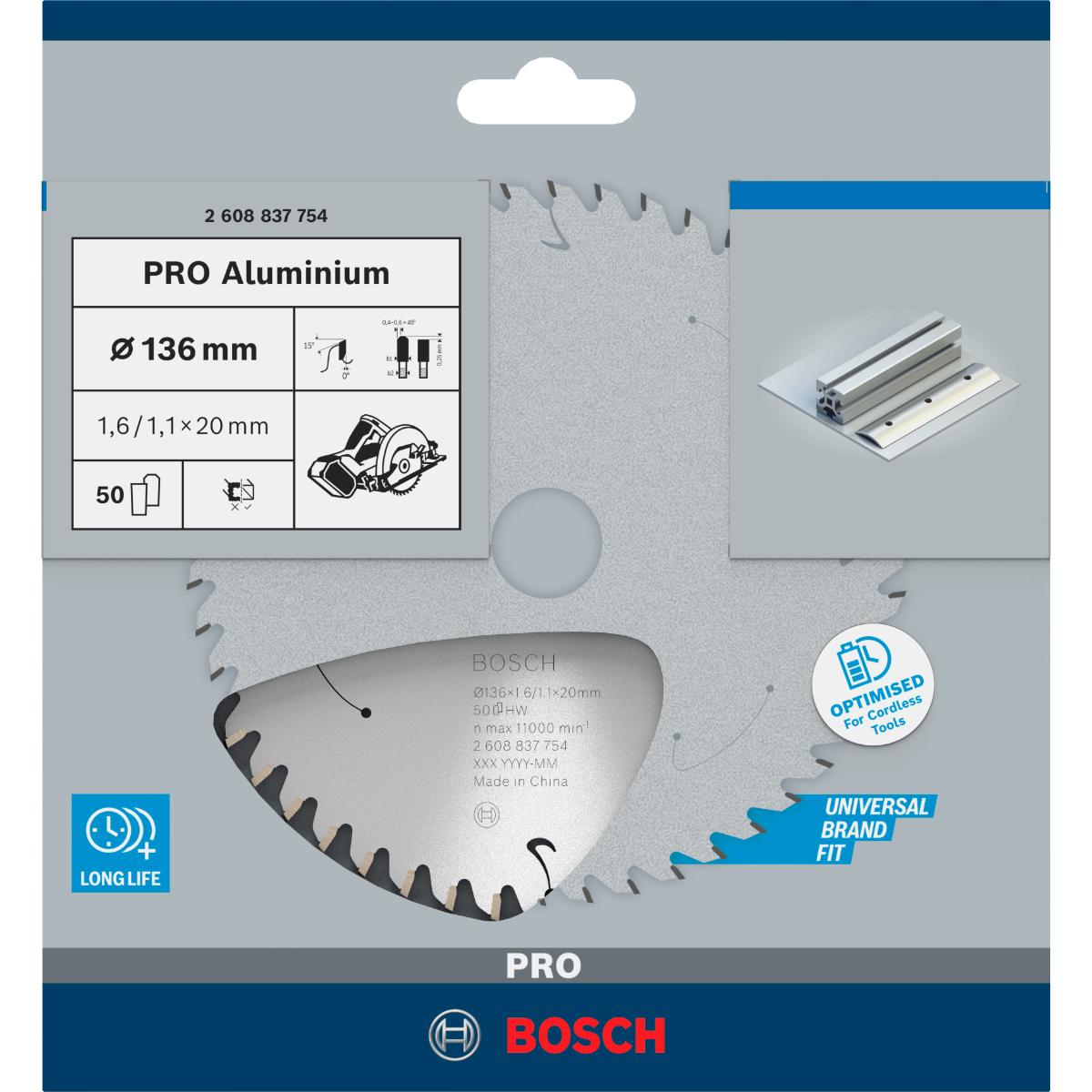 Bosch PRO Akku-Kreissägeblatt Standard for Aluminium 184 x 2/1,5 x 16, 56 Zähne