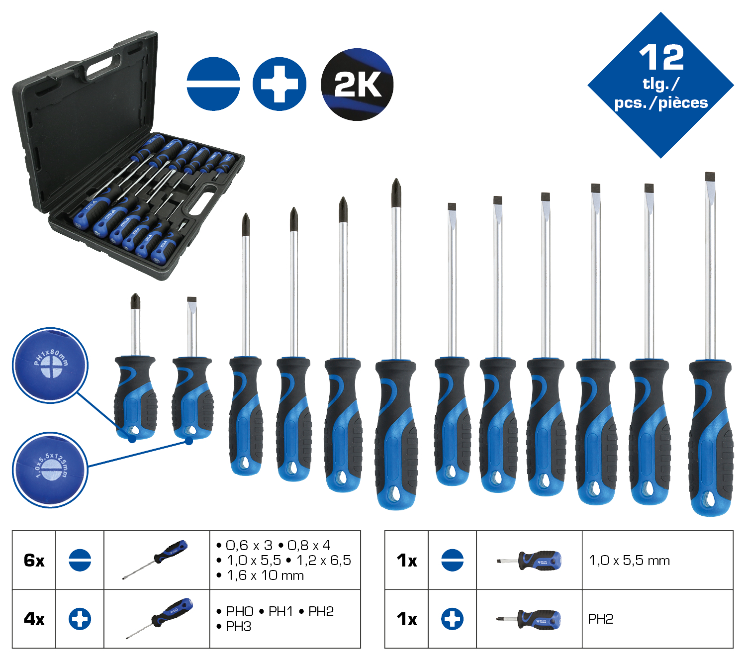 Brilliant Tools Schraubendreher-Satz, 12-tlg, Schlitz, PH - BT033012