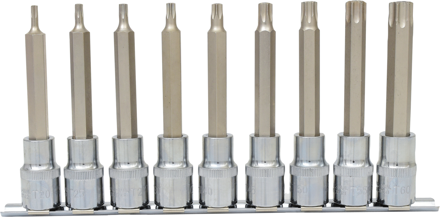 KS Tools 1/2" CHROMEplus Bit-Stecknuss-Satz Torx, Bohrung, lang, 9-tlgTB20-TB60