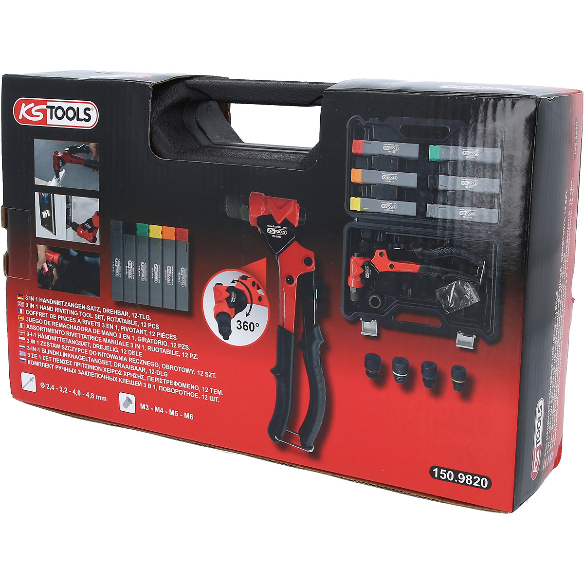 KS Tools 3 in 1 Handnietzangen-Satz, drehbar, 12-tlg.